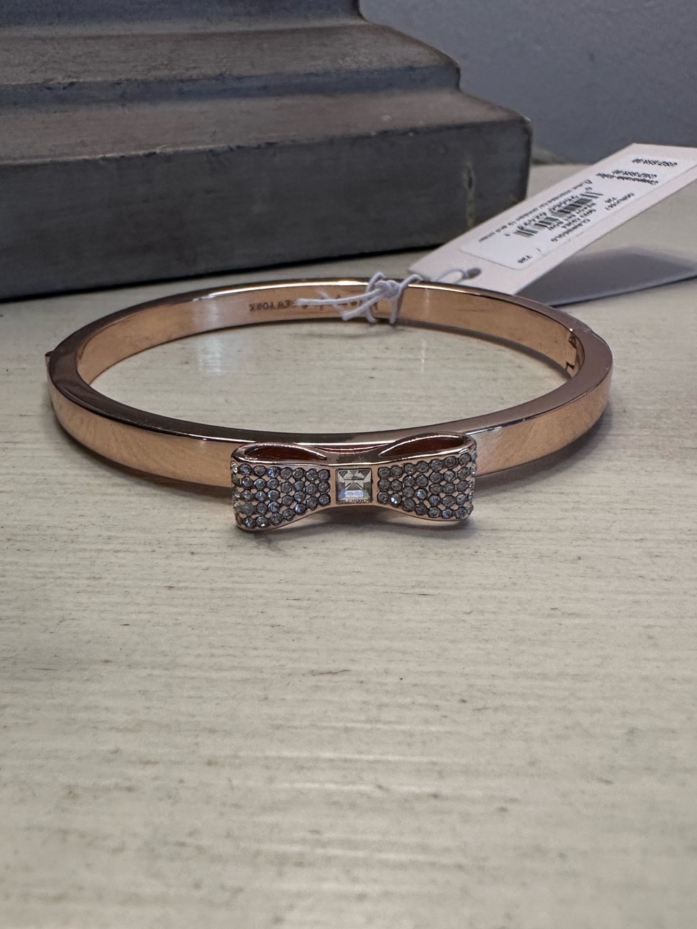 Kate Spade Ready Set Bow Pavé Rose Gold Bangle Bracelet - Picture 7 of 8